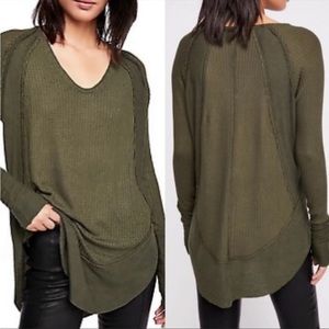 We The Free Catalina Olive Green Thermal Long Sleeve Oversized Top